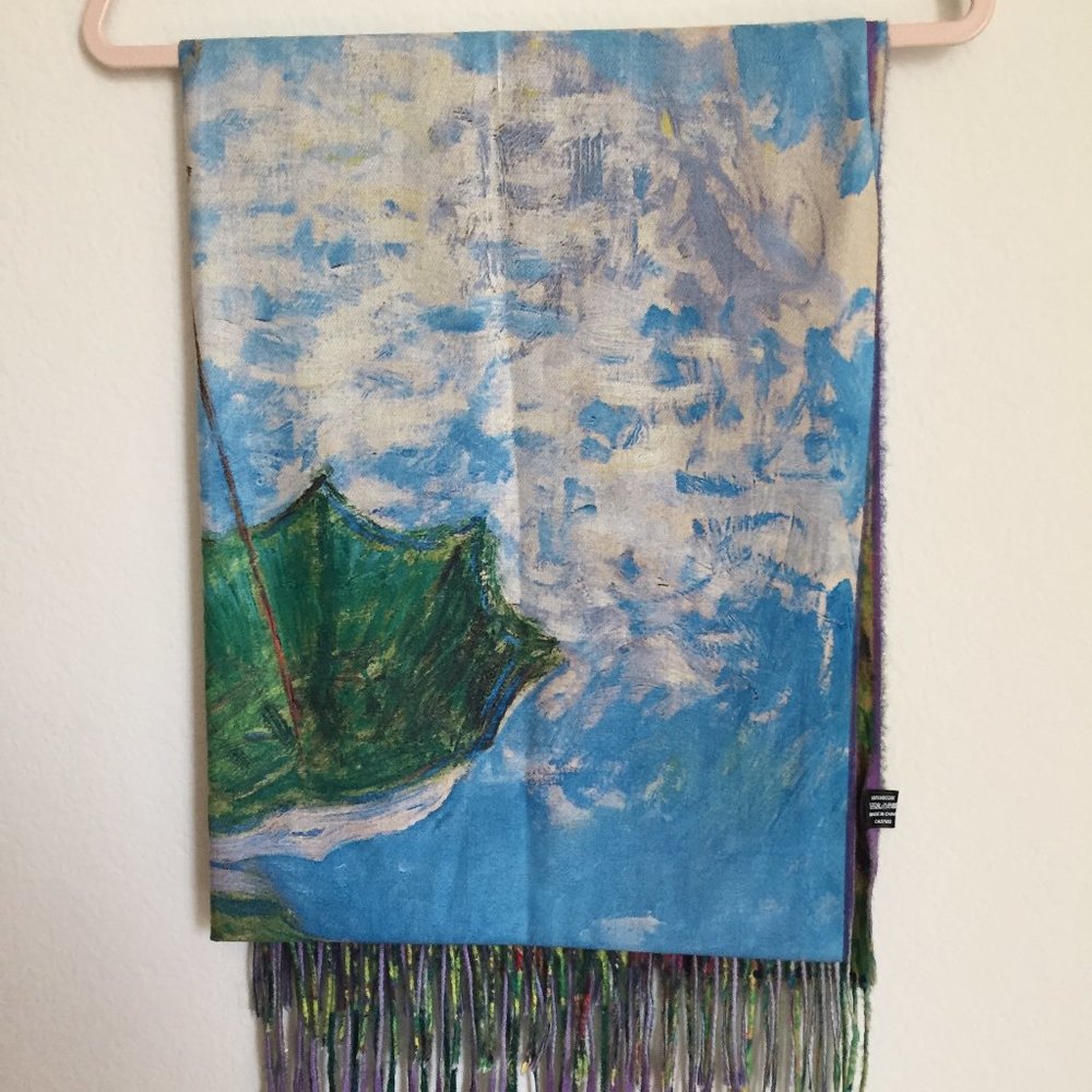 Monet Woman With A Parasol Print Wool Tassel Scarf